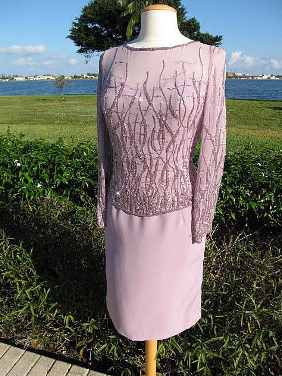 Lavender Beaded Dress / Vintage Lavender Cocktail… - image 2