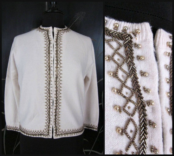 Copper beaded sweater / 50s bridal sweater / fits