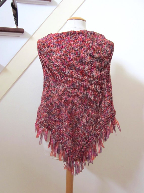 Hand Knit Shawl / OSFM / Gold shawl / Gold Pink P… - image 8