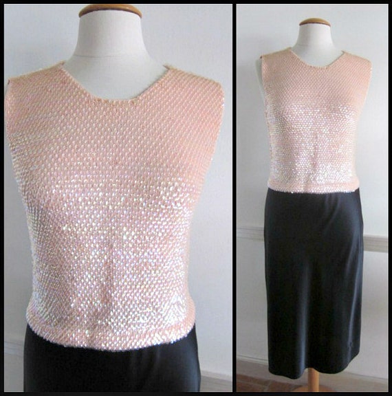 50s Pink Sequined Sweater / Vintage Pink Sequined… - image 1