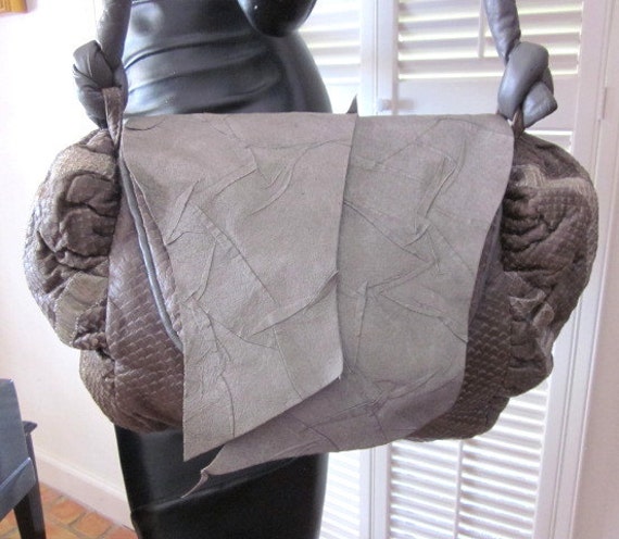 80s Gray Snake Shoulder Bag / Huge Gray snake lea… - image 2