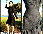 Jean Louis Scherrer Dress / Vintage Couture John Louis Scherrer Ruched Silk Dress / Fits S-M / French Couture Scherrer LBD Black Dress