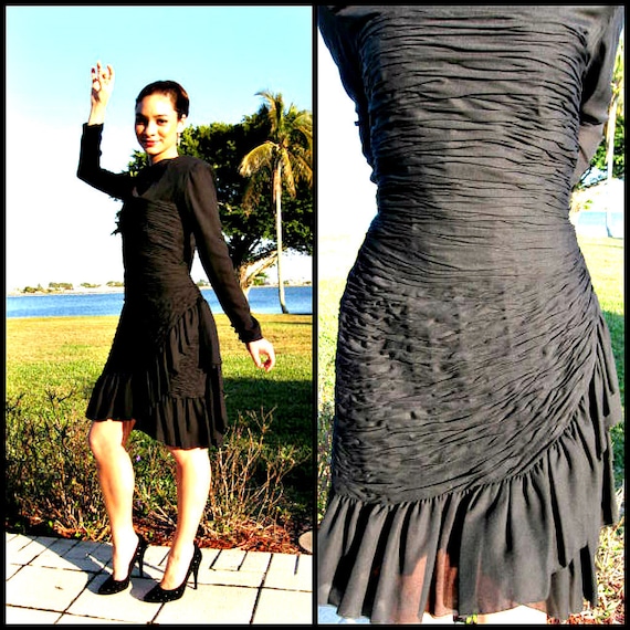 Jean Louis Scherrer Dress Vintage Couture John Louis Scherrer Ruched Silk Dress Fits S M French Couture Scherrer LBD Black Dress Etsy Hong Kong