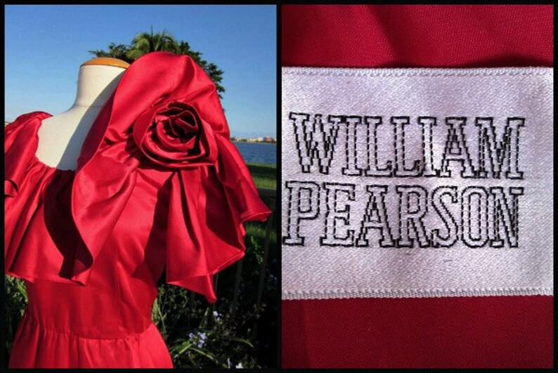 WILLIAM PEARSON Vintage 60s 1960s Gown Dress / Portrait Ruffle Rose neckline / fits M image 5