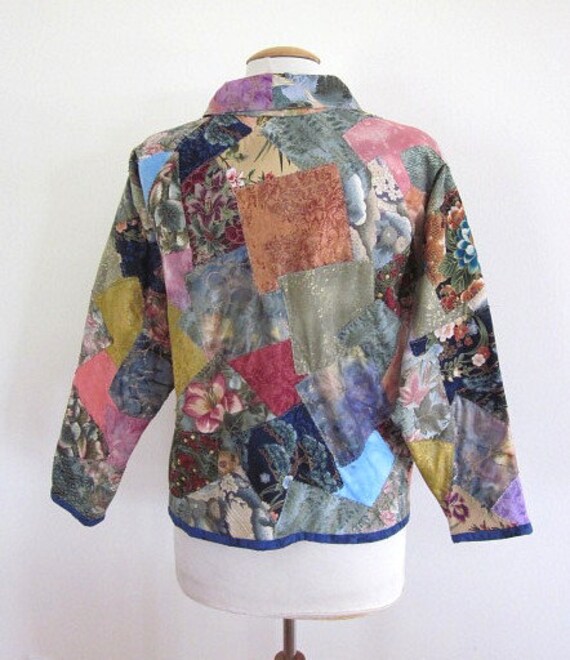 Vintage Patchwork Quilted Jacket: Metallic Asian … - image 3