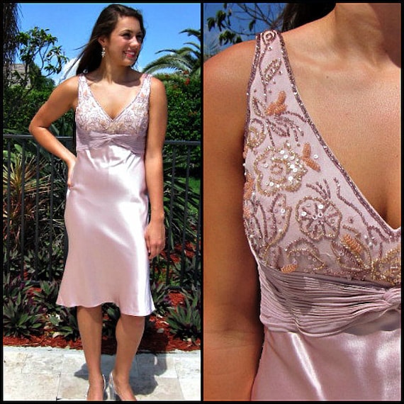 Chris Kole Lilac Dress / Pink Beaded Dress / Lila… - image 1