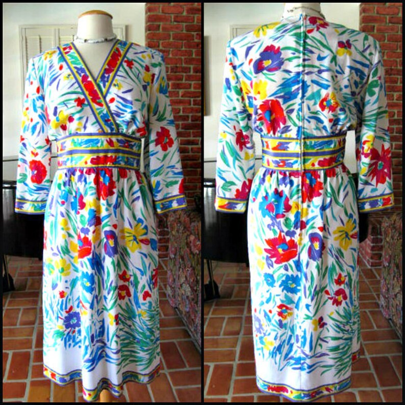 70s Floral Dress / Matti of Lynne by PinaLo Voi / Border Print Dress / fits M image 1