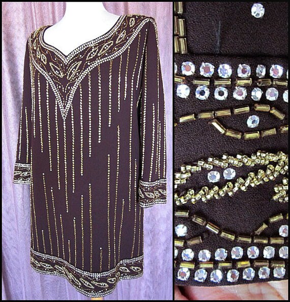 Rose Taft Dress / Rose Taft Brown Dress / Vintage