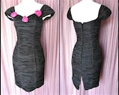 Vintage Plisse Little Black Dress: 80s Bodycon, Fits XS