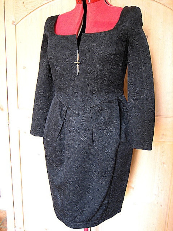 French Couture Silk and Wool Dress / Vintage Cout… - image 2