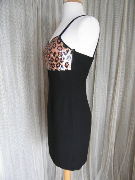 LEOPARD sequin dress / fits S / 80s leopard body … - image 3