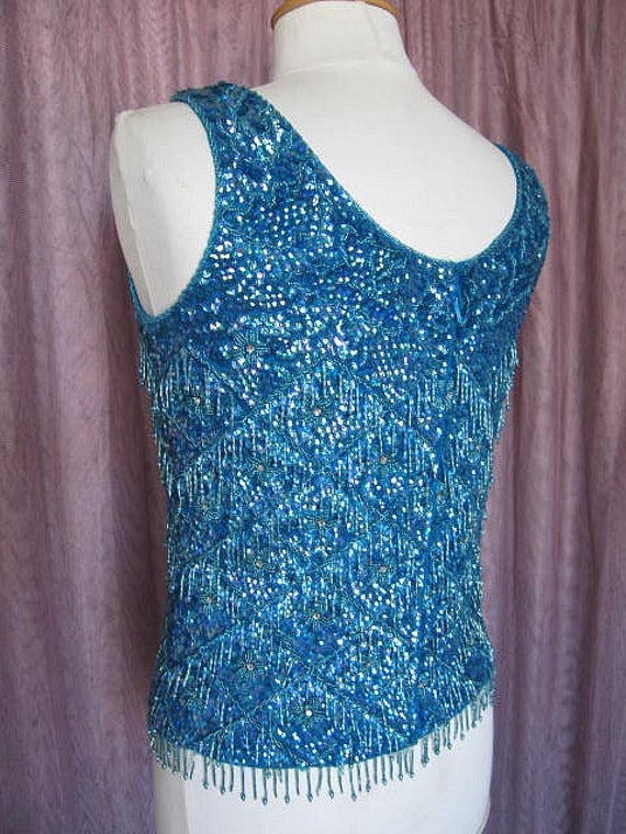 Turquoise beaded top / Vintage Blue Beaded Top / … - image 5