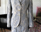 Vintage Emanuel Ungaro Skirt Suit: Linen Blend, Gold Floral, Made in Italy