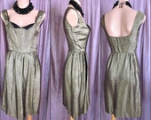 Vintage 50s Gold Brocade Sheath Dress: XS-S, Palm Beach Socialite Estate