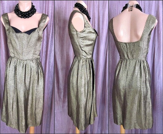 Vintage Brocade Dress / Gold Brocade Dress / 50s G