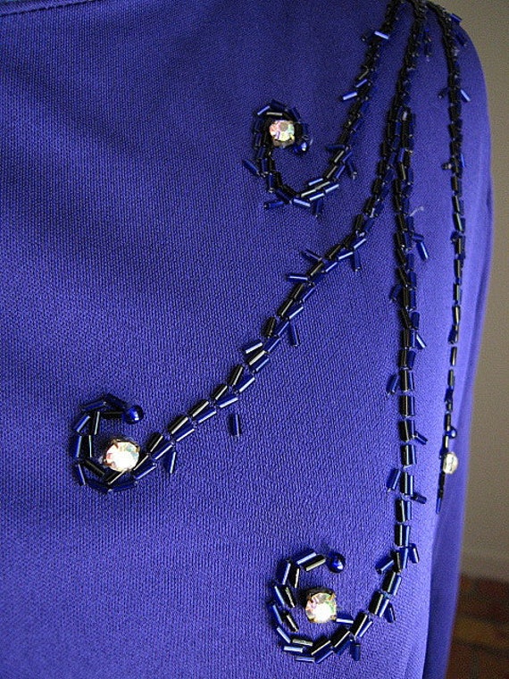 50s Blue Dress / fits L-XL / 1950s Blue jersey Dr… - image 5