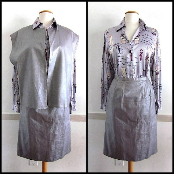 Lavender Leather Suit / Lavender Leather skirt / L