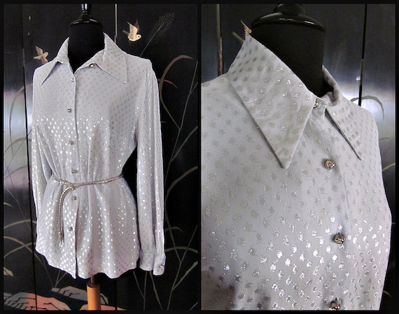 60s lame Blouse / Vintage Silver Lame blouse / 60… - image 1
