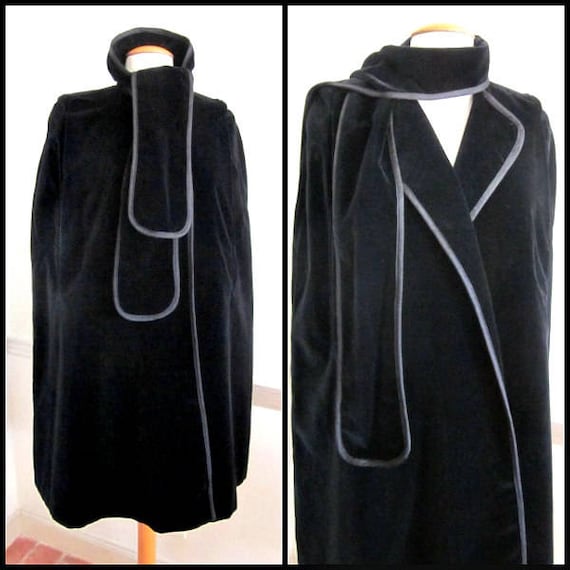 Vintage Velvet Cape / Black Velvet Cape / Alorna V