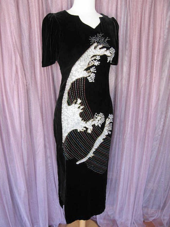 Velvet beaded gown / Vintage Velvet Gown / Silk V… - image 3