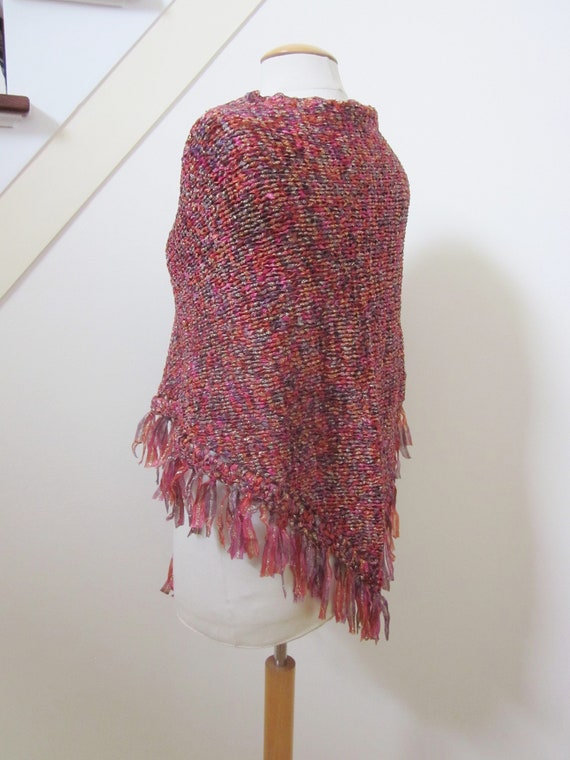 Hand Knit Shawl / OSFM / Gold shawl / Gold Pink P… - image 3