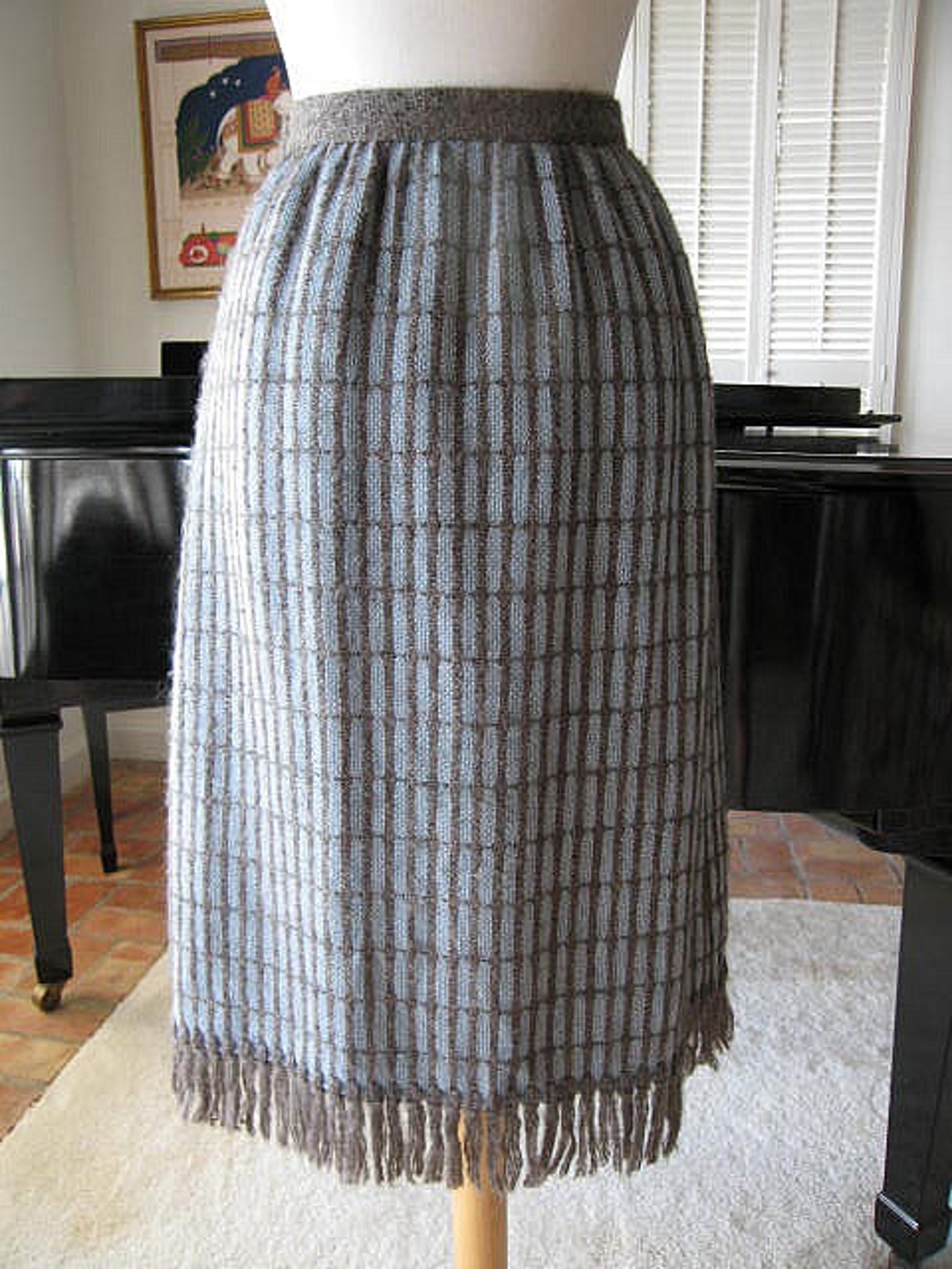 MADAWASKA Hand Woven Skirt / 70s Handwoven Fringed Skirt / Etsy