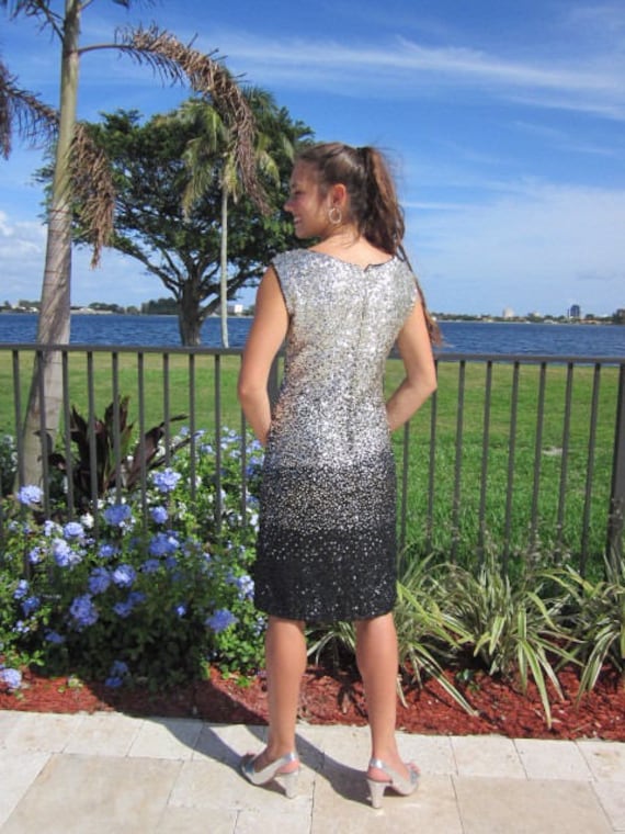 50s Sequin Dress / Ombre silver black sequin dres… - image 6