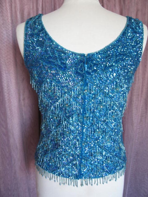 Turquoise beaded top / Vintage Blue Beaded Top / … - image 7