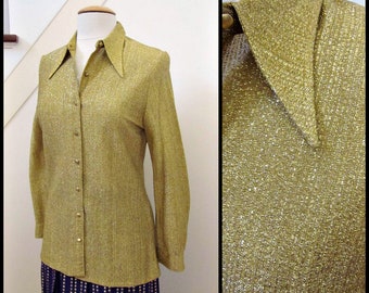 Beverly Paige Blouse / fits S-M / Beverly Paige Gold Lame Blouse / 60s gold lame blouse / Mod gold lame blouse / vintage gold lame blouse