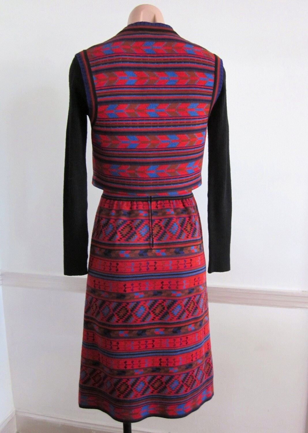 CRISSA Vintage 60s 1960s Tribal Print Dress Vest Set // Fits - Etsy