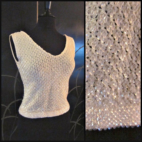 Vintage Hand Crochet Top / Sequin Crochet Top / fi