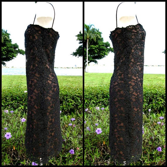 Guipure Lace Dress Vintage Black Lace Dress Fits XS Black
