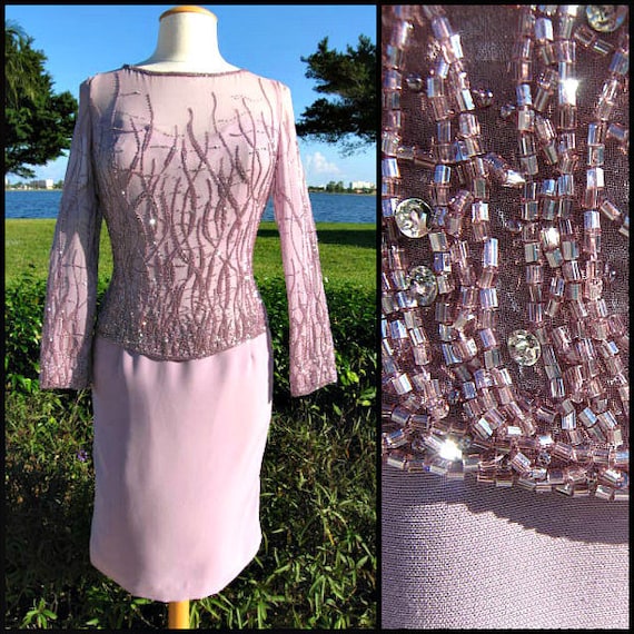 Lavender Beaded Dress / Vintage Lavender Cocktail 