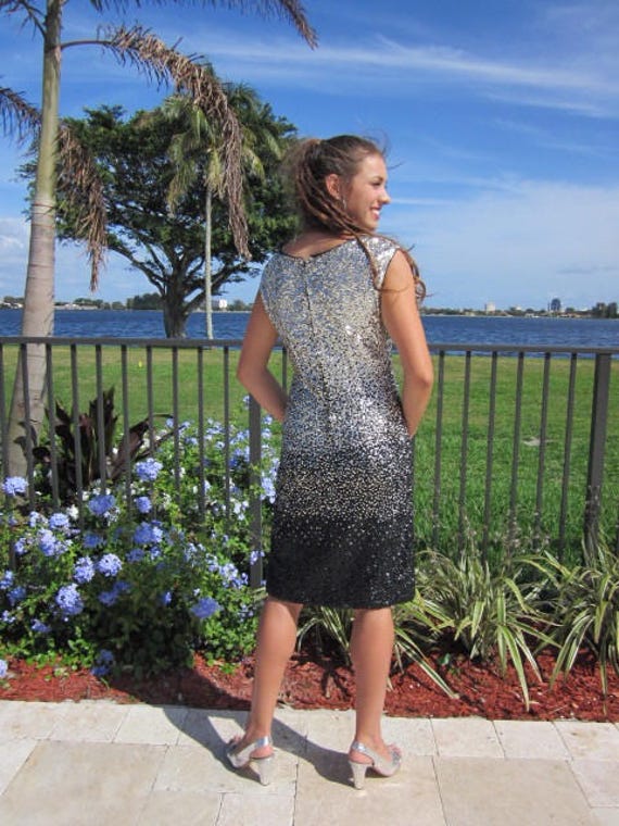 50s Sequin Dress / Ombre silver black sequin dres… - image 7