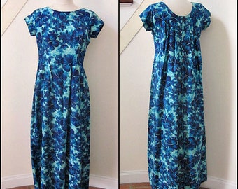 Kaikamahine Hawaiian Dress / 60s Hawaiian dress / Kaikamahine Honolulu / vintage Hawaiian Gown / fits S / blue Hawaiian Dress
