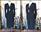 80s Does 40s Peplum Dress: Vintage Rimini Jersey Dress, S-M