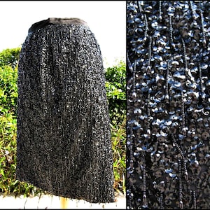 50s beaded skirt / 50s sequined skirt / Fits S / Heavily Beaded Black skirt / Vintage Evening Skirt / Vintage black beaded skirt