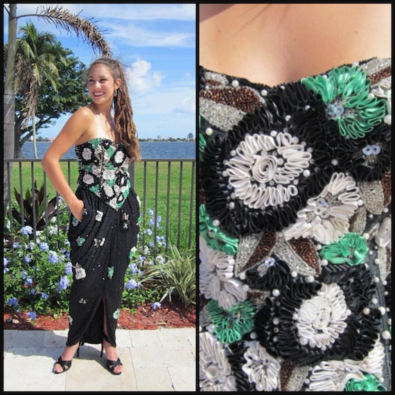 Naeem Khan Gown Vintage Naeem Khan Silk Beaded Gown Fits M L Riazee Soutache Beaded Silk Dress Gown Silk Beaded Naeem Khan Dress Etsy Israel