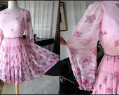 COUTURE Vintage 60s Floral Dress / fits S / Palm Beach Socialite / Pink Floral