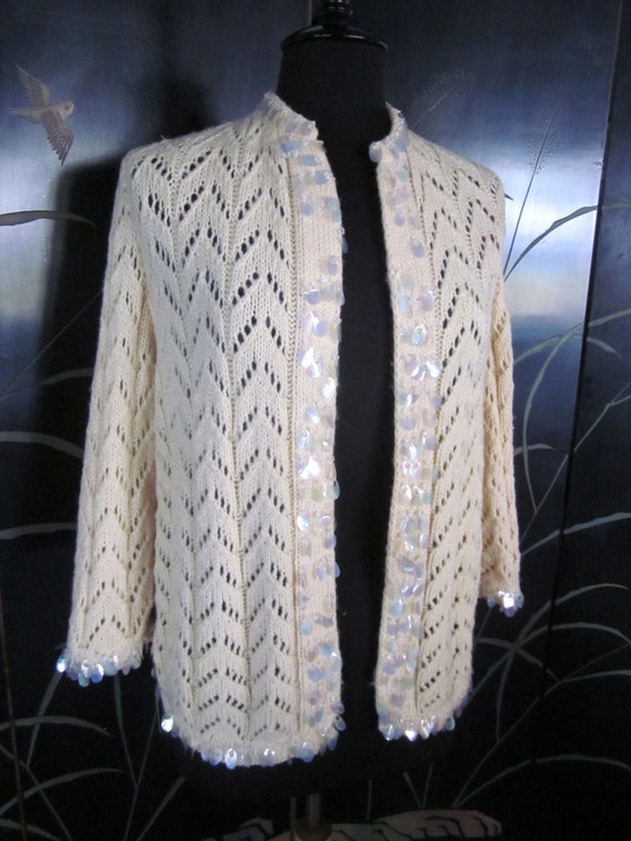 Hand knit 50s Cardigan / fits S-M / Vintage 50s p… - image 2