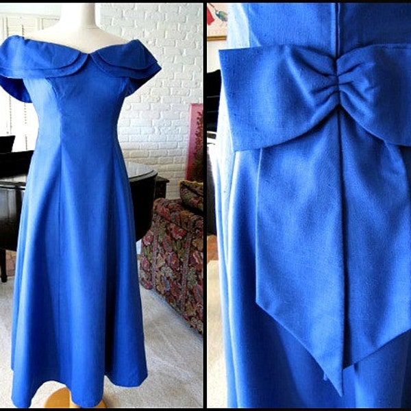 PRISCILLA of BOSTON Vintage 60s 1960s Gown Dress / fits S / Sapphire Blue