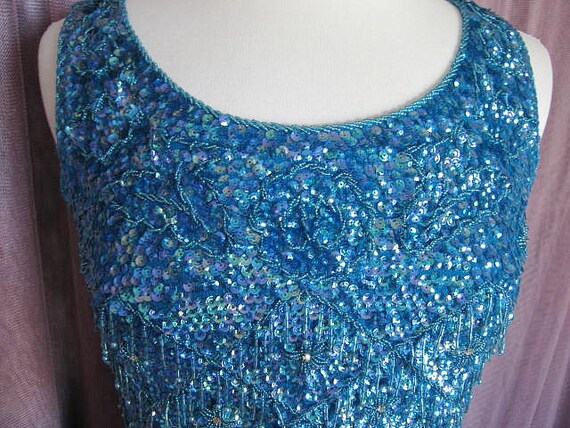 Turquoise beaded top / Vintage Blue Beaded Top / … - image 9