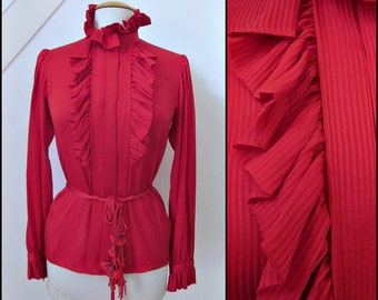 YSL Red Blouse / Vintage Saint Laurent Blouse / YSL Ruffled Blouse / fits French 36 / Vintage 70s YSL Blouse Made in France