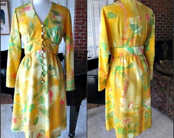 TORI RICHARD Dress / fits M / vintage 60s 1960s / citrus floral crepe / made in Hong Kong