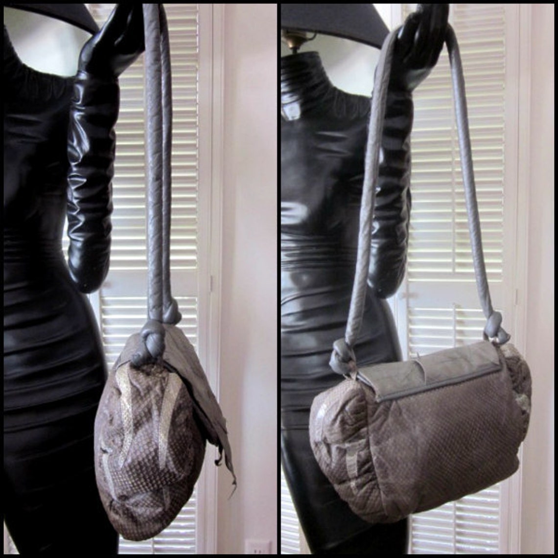 80s Gray Snake Shoulder Bag / Huge Gray Snake Leather Hobo - Etsy