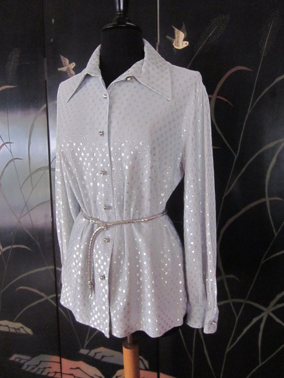 60s lame Blouse / Vintage Silver Lame blouse / 60… - image 5