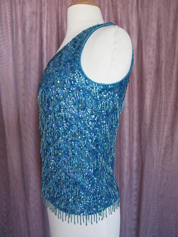 Turquoise beaded top / Vintage Blue Beaded Top / … - image 6