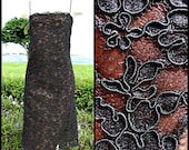 Guipure Lace Dress / Vintage Black Lace Dress / fits XS / Black lace Dress / vintage LBD / Black Lace over Cocoa Satin