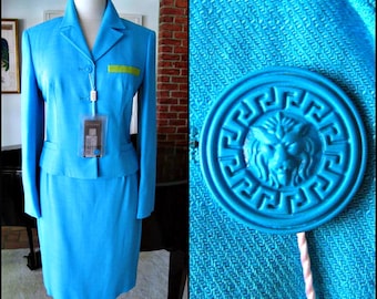 Vintage Versus Gianni Versace Suit: Turquoise Wool Blend, Size IT 42