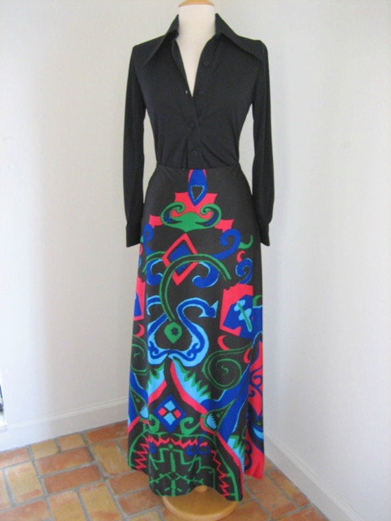 60s Silk Knit Maxi Skirt and tunic top Set / Mod … - image 2